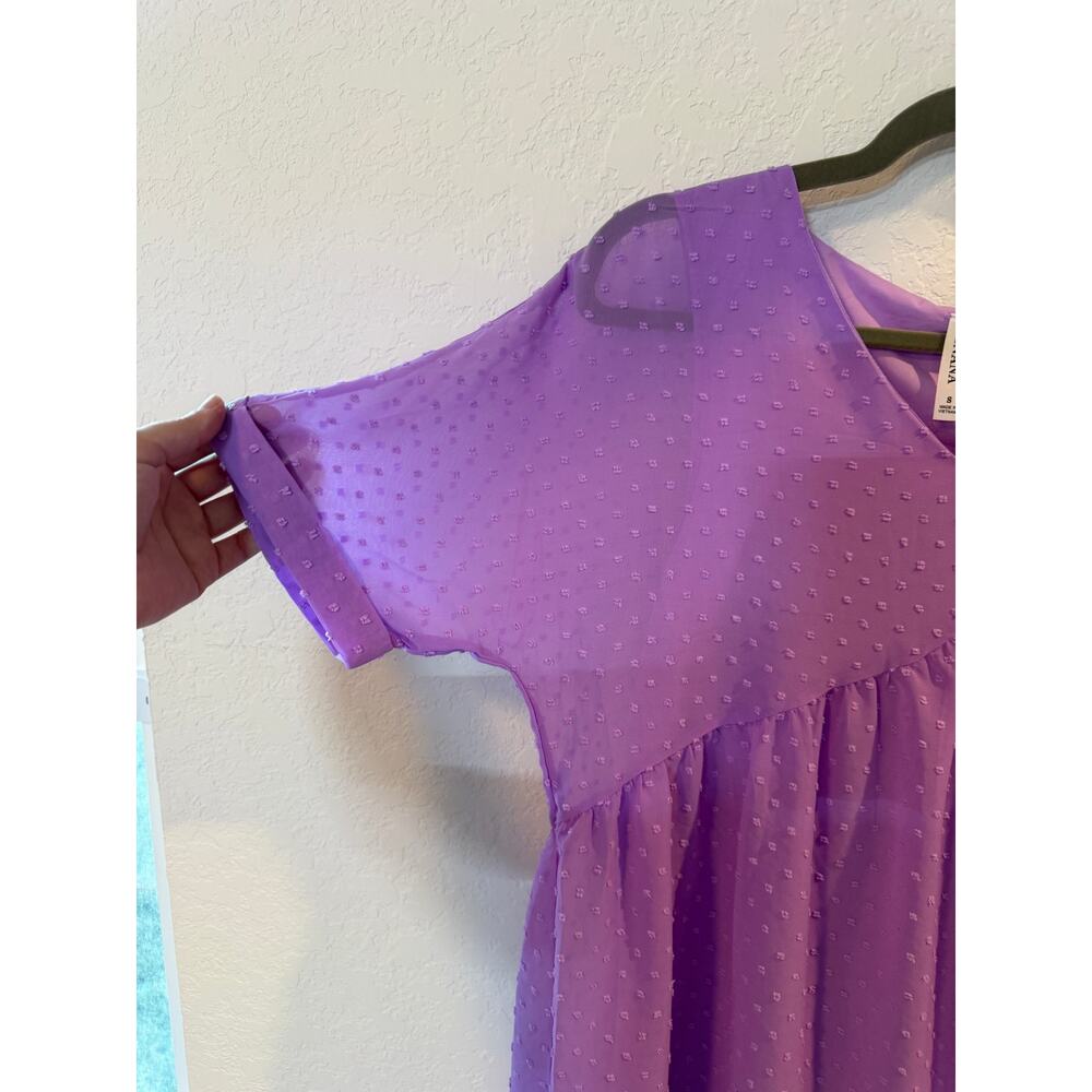 ❤️🔥Zenana Lavender Babydoll Dress Swiss Dot V-Neck Size S EUC - Picture 9 of 9